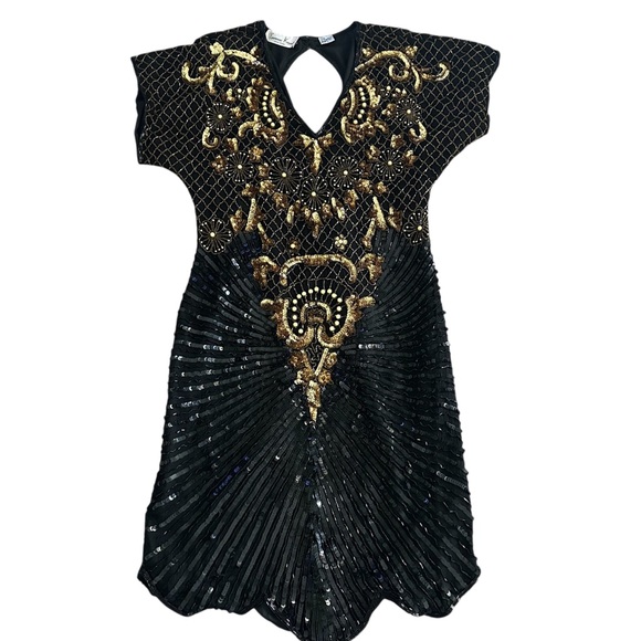 Laurence Kazar | Black and Gold Vintage Dress - Picture 1 of 15